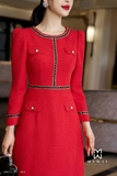 Outlet | Đầm dạ tweed dáng A phối viền tinh tế