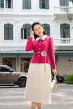 Outlet | Áo vest dạ tweed cổ biến kiểu phối đai đính hoa