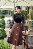 Outlet | (3 màu) Chân váy xòe Midi chất liệu da
