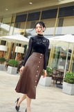 Outlet | (3 màu) Chân váy xòe Midi chất liệu da