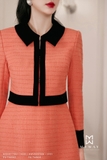 Outlet | (2 màu) Đầm xòe dạ tweed không tay cổ biến kiểu phối viền nhung