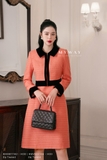 Outlet | (2 màu) Đầm xòe dạ tweed không tay cổ biến kiểu phối viền nhung
