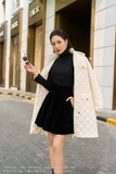 Outlet | (2 màu) Áo phao họa tiết kẻ ô trần trám phối mũ ấm áp