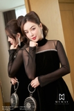 Outlet | Đầm Nhung Dáng Xòe Phối Voan