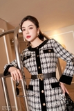 Outlet | Áo măng tô Dạ Tweed Dáng A Phối Viền Nhung