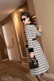 Outlet | Áo măng tô Dạ Tweed Dáng A Phối Viền Nhung