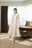 Outlet | Đầm Cổ V Thiết Kế Xếp Ly Chiết Eo