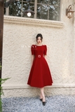 Outlet | (2 màu) Đầm xòe cổ tròn chất liệu nhung