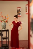 Outlet | Áo Dài Nhung Đính Hoa Phối Ren Cách Điệu