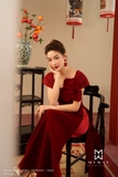Outlet | Áo Dài Nhung Đính Hoa Phối Ren Cách Điệu