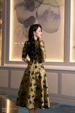 Outlet | (8 màu) Đầm xòe cổ thuyền thêu hoa nổi bật