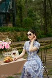 Outlet | Đầm sơ mi tay ngắn họa tiết hoa