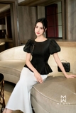 Outlet | Áo kiểu dáng Peplum cổ thuyền tay ngắn