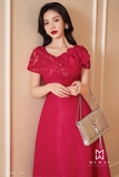 Outlet | (4 màu) Đầm xòe gấm trễ vai đính hoa Black Flower