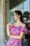 Outlet | Đầm xòe voan trễ vai họa tiết hoa