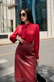 Outlet | (3 màu) Chân váy chữ A Simili Leather cạp cao xẻ sau