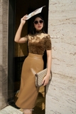 Outlet | (3 màu) Chân váy chữ A Simili Leather cạp cao xẻ sau