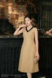 Outlet | (2 màu) Đầm xòe dạ tweed không tay cổ biến kiểu phối viền nhung