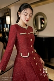Outlet | Đầm xòe xếp ly dạ tweed viền kim tuyến