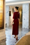 Outlet | Áo Cotton tay lỡ đính ngọc viền cổ