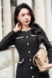 Outlet | Đầm xòe xếp ly dạ tweed viền kim tuyến