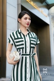 Outlet | Đầm sơ mi kẻ kèm đai