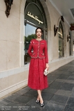 Outlet | Chân váy xòe Dạ Tweed xếp ly bản lớn