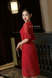 Outlet | (3 màu) Đầm suông A cổ tròn tay bèo