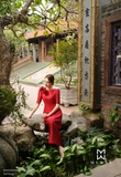 Outlet | Đầm tiệc đỏ tay lỡ đính hoa