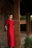 Outlet | Đầm tiệc đỏ tay lỡ đính hoa