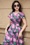 Outlet | Đầm xòe hoa tay ngắn xếp ly