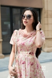 Outlet | Đầm xòe hoa cổ bèo ứng dung cao