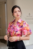 Outlet | Áo sơ mi hoa tay bồng bo eo