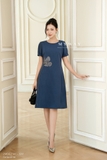 Outlet | (2 màu) Đầm suông Cotton Denim Chambray đính hoa đá