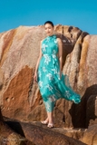 Outlet | Đầm maxi tơ cổ yếm họa tiết hoa trắng