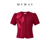 Outlet | (4 màu) Áo kiểu công sở ngắn tay đính hoa hồng