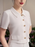 Outlet | (3 màu) Áo vest dáng ngắn đính khuy Elegant