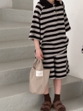SET NGẮN POLO KẺ ĐEN XÁM KM