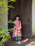 Set Áo Dài Hồng 4 Tà Quần Xanh