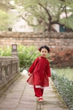 SET ÁO DÀI ĐỎ ĐÍNH HOA