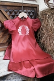 Set Áo Dài Đỏ Tay Phồng Thêu Hoa