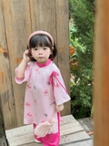 Set Áo Dài Hồng Họa Tiết