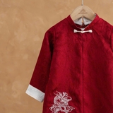 Set Áo Dài Đỏ Họa Tiết Rồng Quần Kem