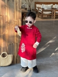 Set Áo Dài Đỏ Họa Tiết Rồng Quần Kem
