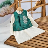 Set Áo Dài Kem Choàng Xanh Hình Rồng