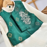 Set Áo Dài Kem Choàng Xanh Hình Rồng