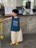 SD Áo Ba Lỗ Xanh Hình Vuông Quần Be Sọc FS