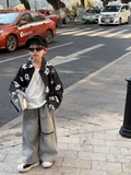 Áo Sơ Mi Tay Dài Đen Hoa Trắng