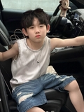 Quần ngắn jean xanh vệt trắng Ly
