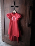 Set Áo Dài Đỏ Tay Phồng Thêu Hoa